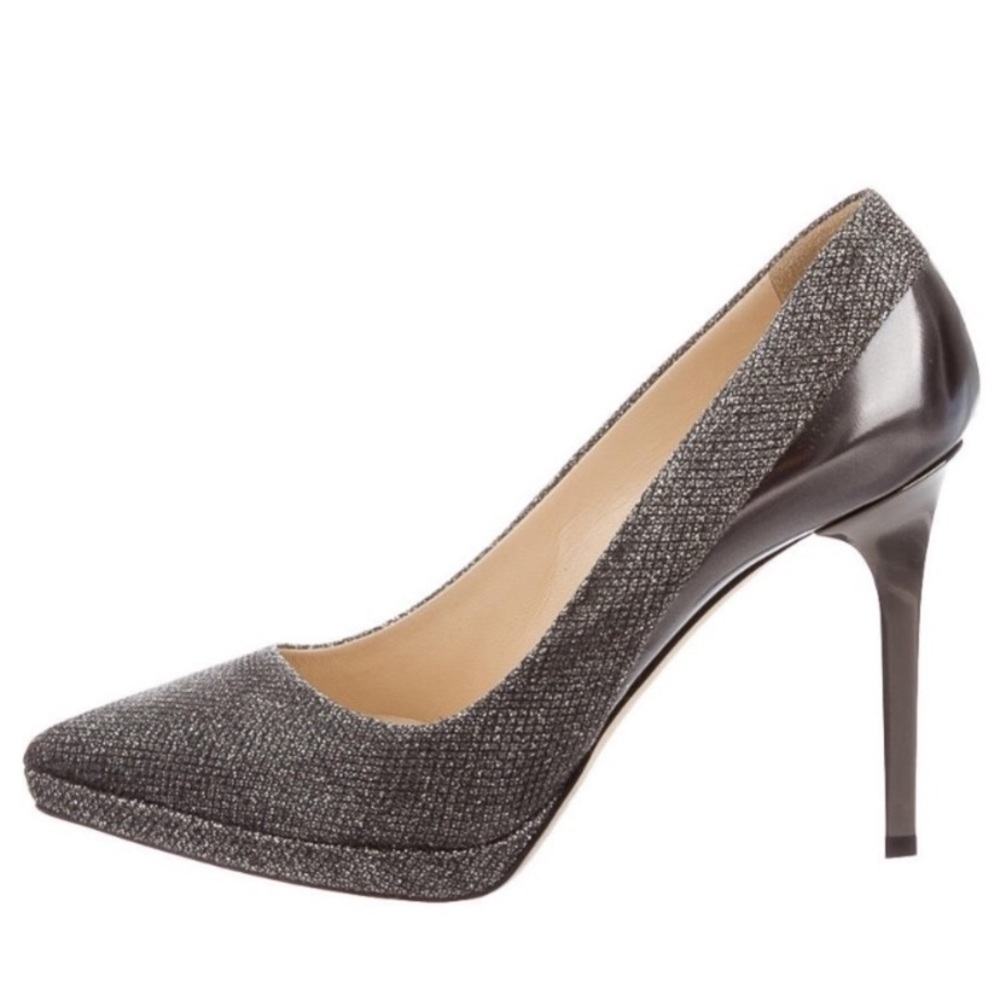 JIMMY CHOO METALLIC LAME PLATFORM PUMPS